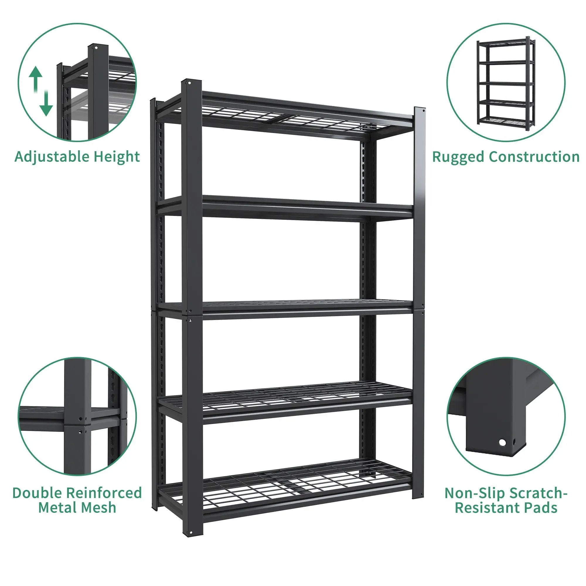 Heavy Duty 5 Tier Adjustable Metal Mesh Storage Rack With 2000 Lbs Capacity - Brushed Nickel by HouseOfZazla