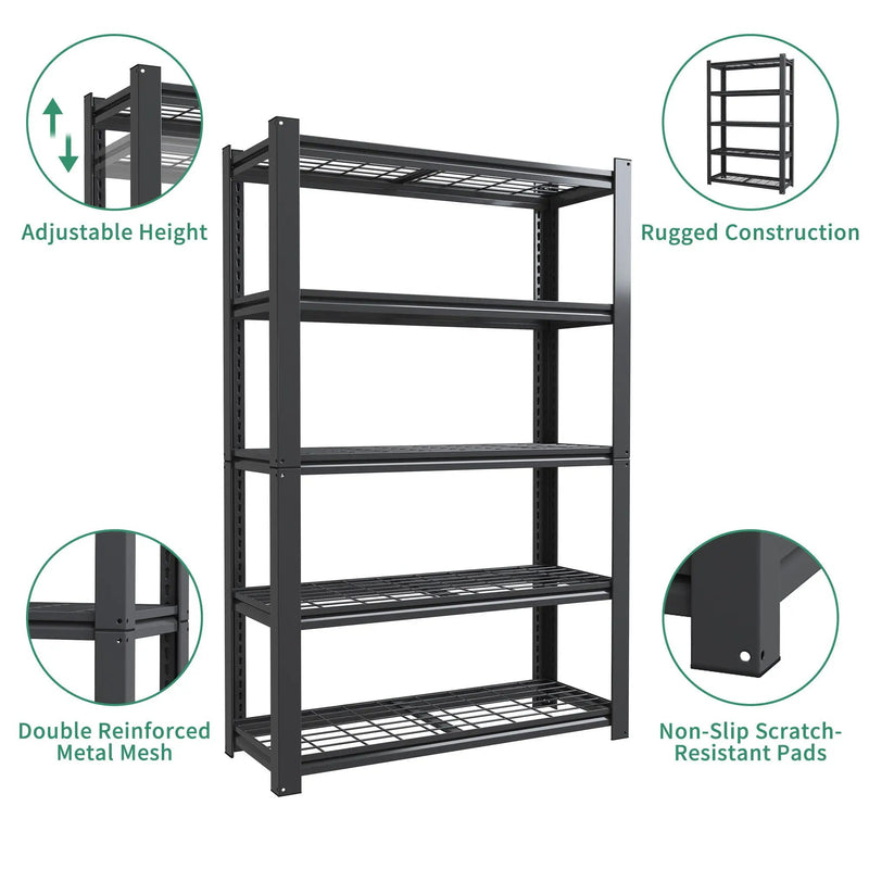 Heavy Duty 5 Tier Adjustable Metal Mesh Storage Rack With 2000 Lbs Capacity - Brushed Nickel by HouseOfZazla