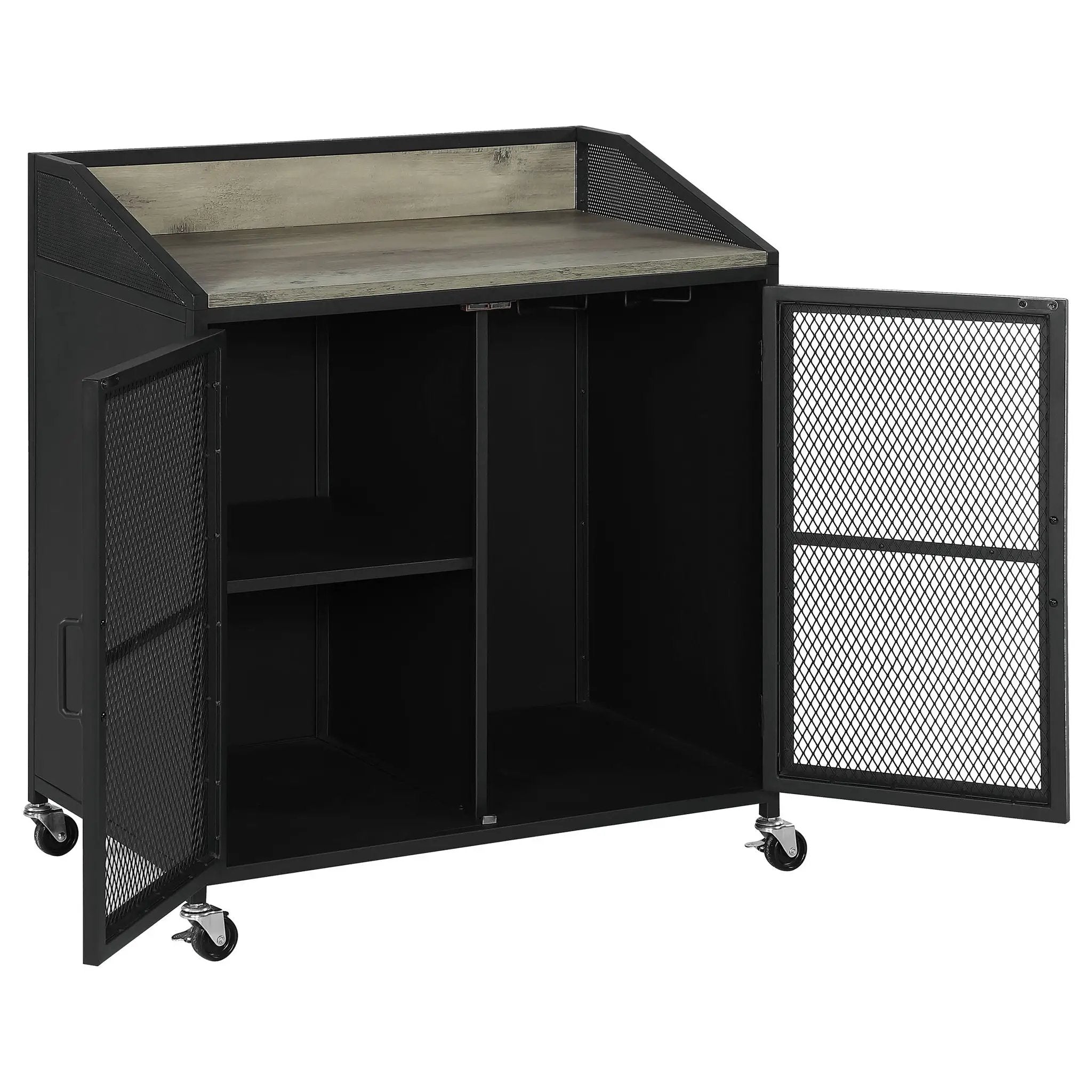 Arlette - 2 Door Mobile Home Bar Wine Cabinet With Smooth Rolling Casters - Black by HouseOfZazla