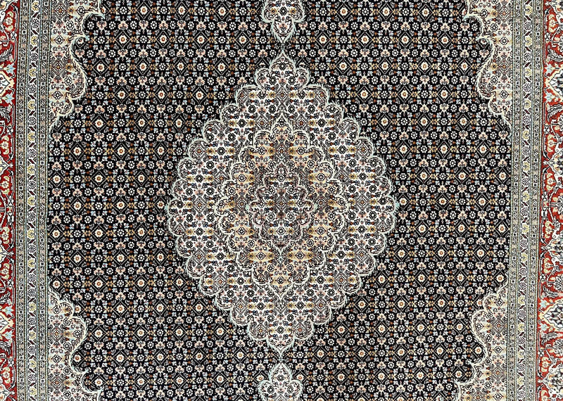 Persian Tabriz Rug 5x7, Wool with Silk Highlights, Hand Knotted Vintage Oriental Carpet, Very Fine, Herati Mahi Pattern, Black, Rare by Jewel Rugs