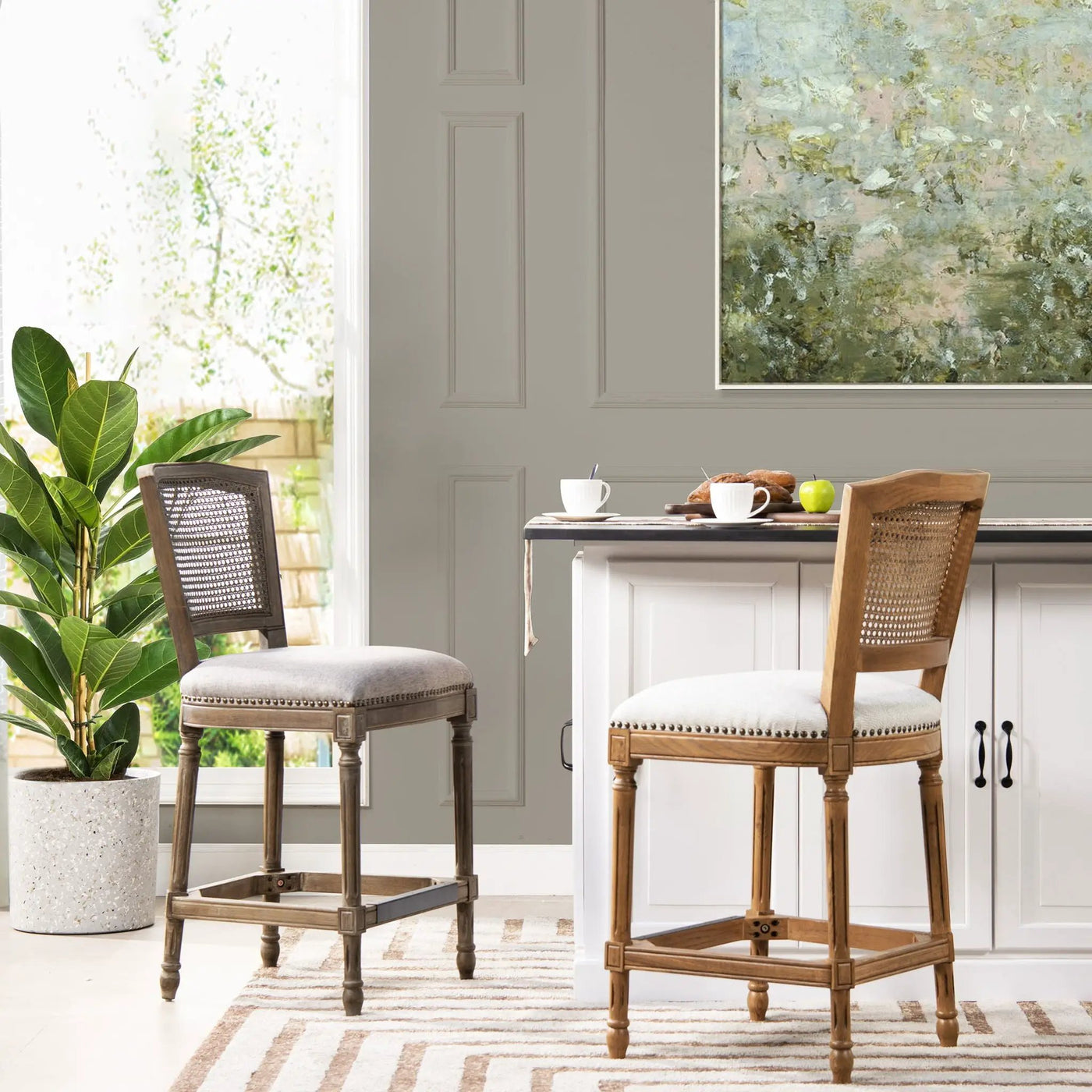Triomphe - Rattan Wicker High Back Armless Counter Bar Stool by HouseOfZazla