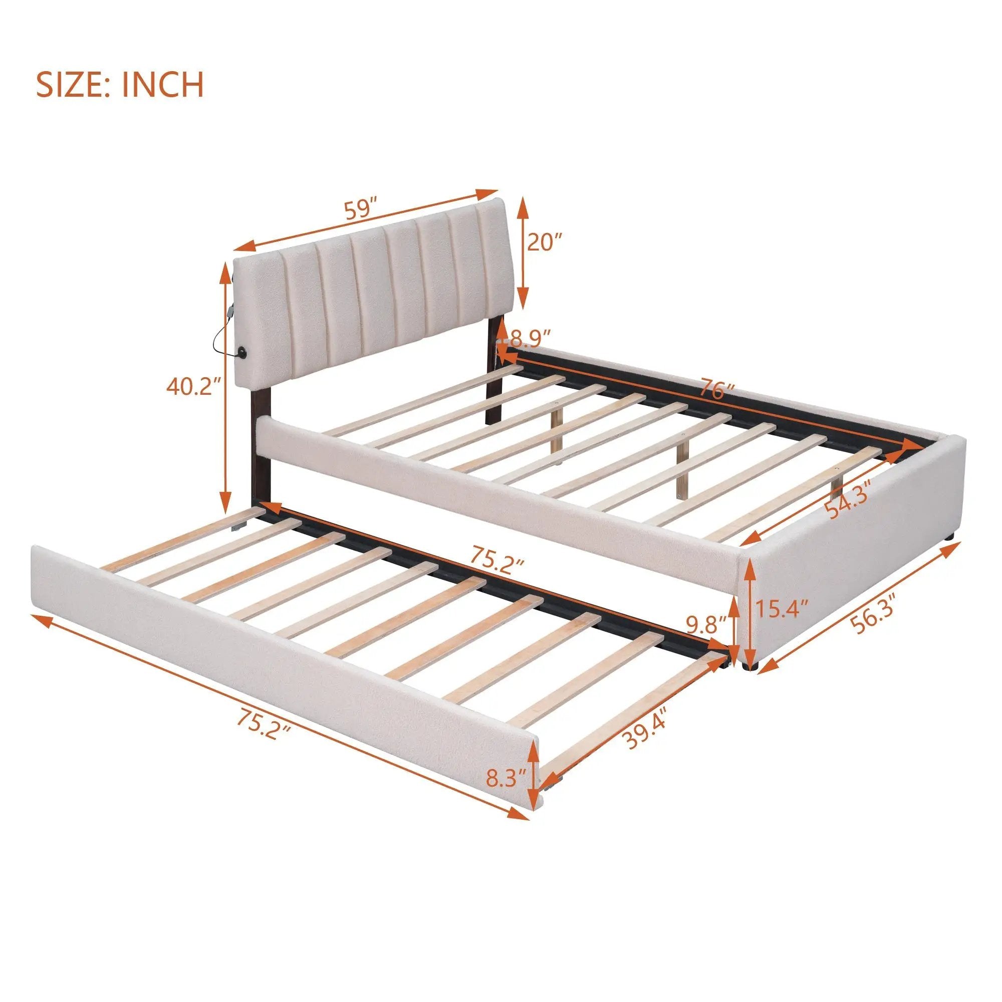 Teddy Fleece Full Size Upholstered Platform Bed with Twin Trundle by HouseOfZazla