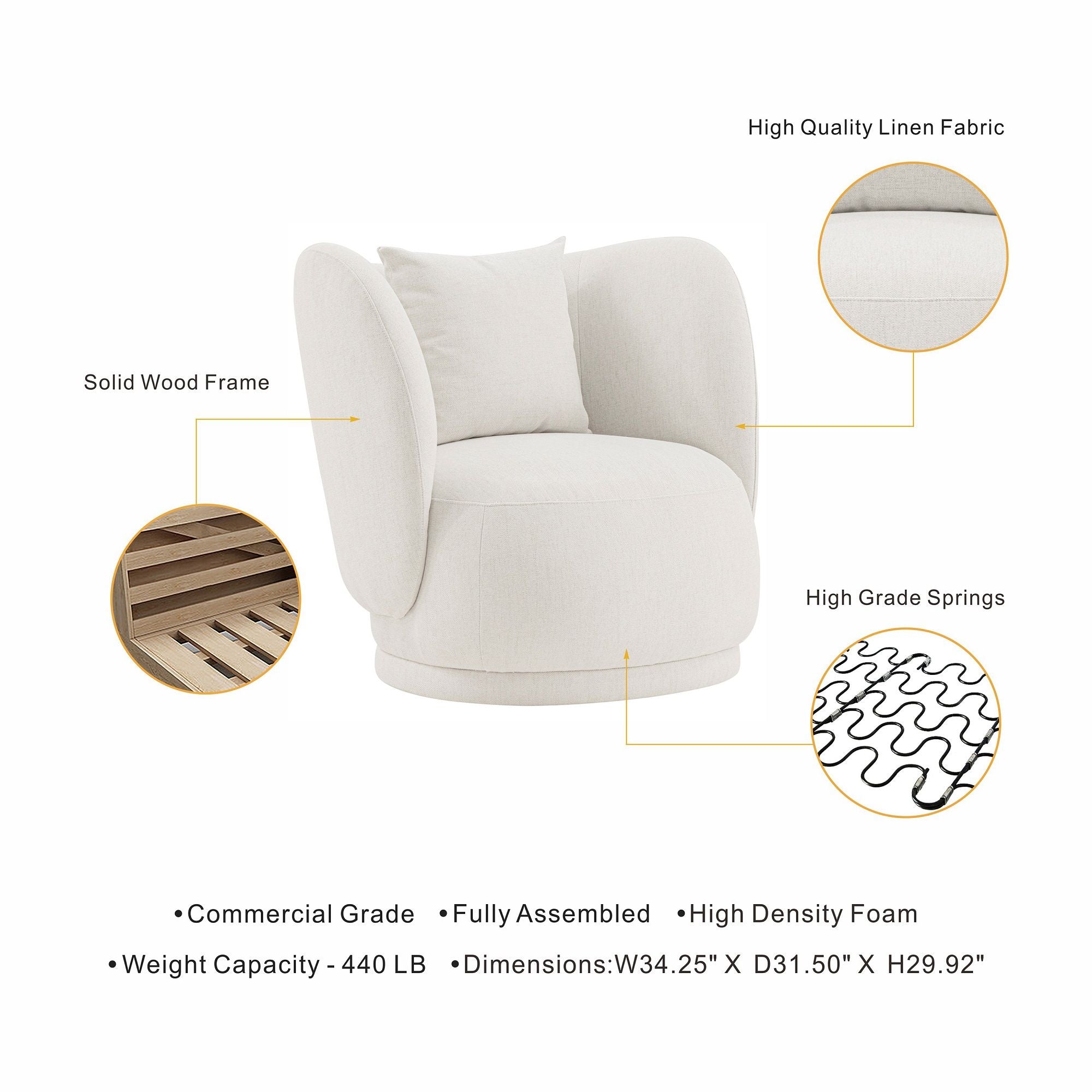 Weave - Accent Chair With Pillow, Comfortable Seating For Living Room - Cream by HouseOfZazla