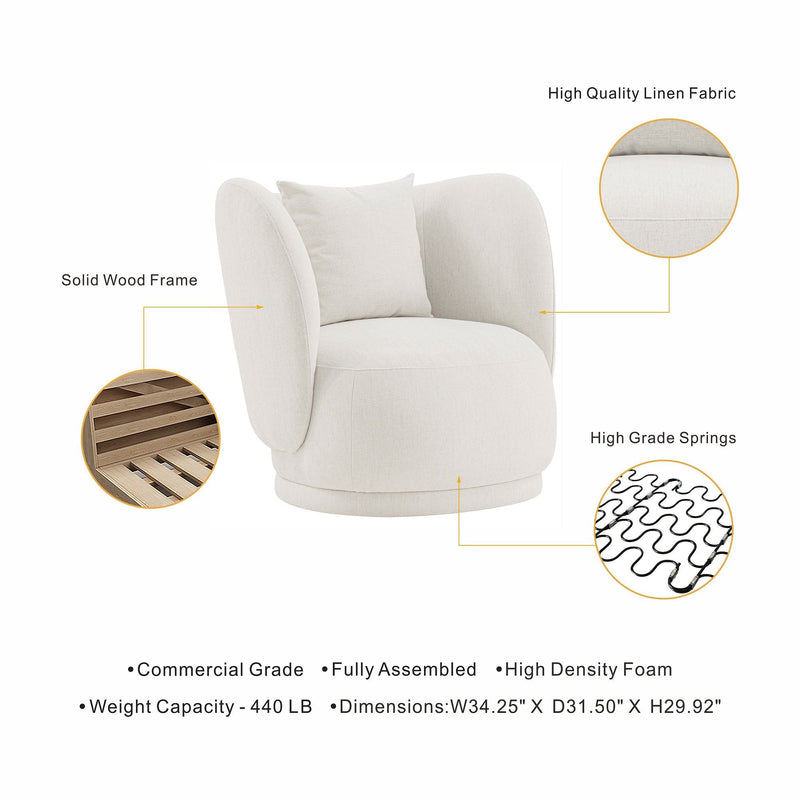 Weave - Accent Chair With Pillow, Comfortable Seating For Living Room - Cream by HouseOfZazla