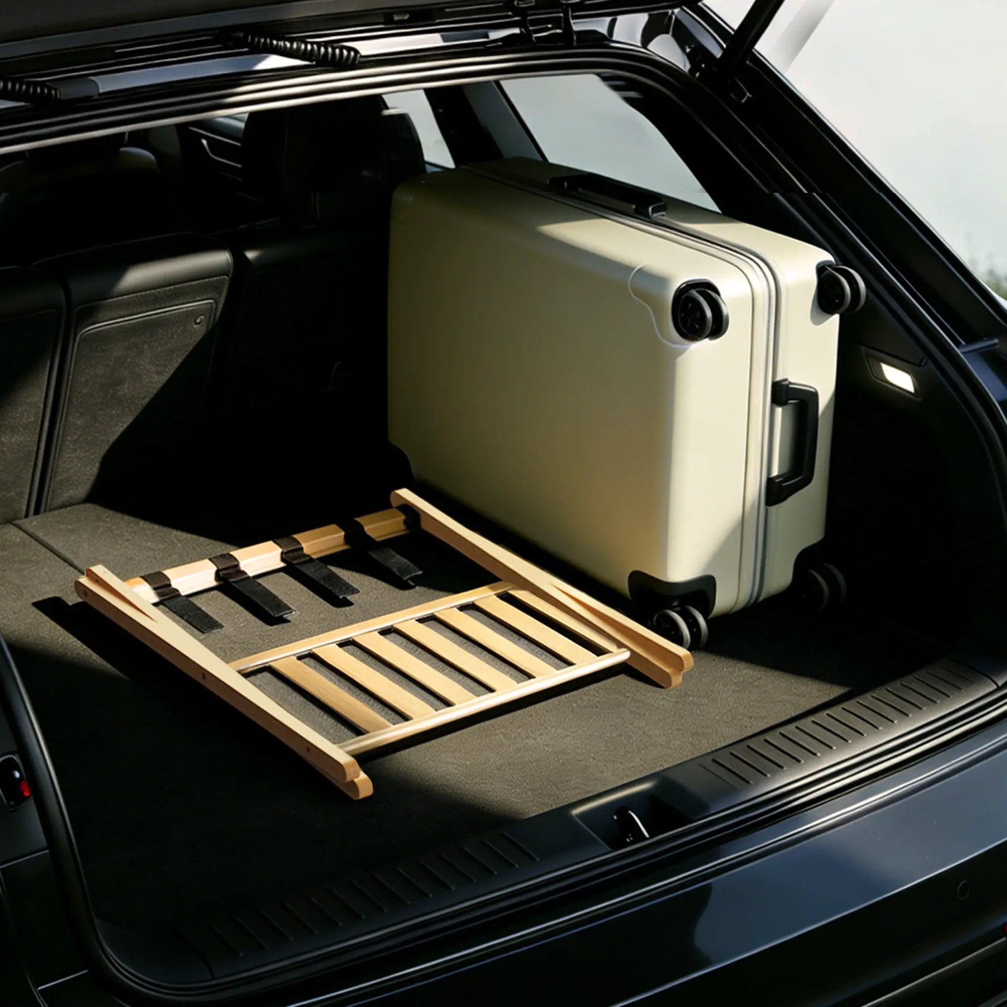 Folding Bamboo Luggage Rack with Lower Storage Shelf by HouseOfZazla