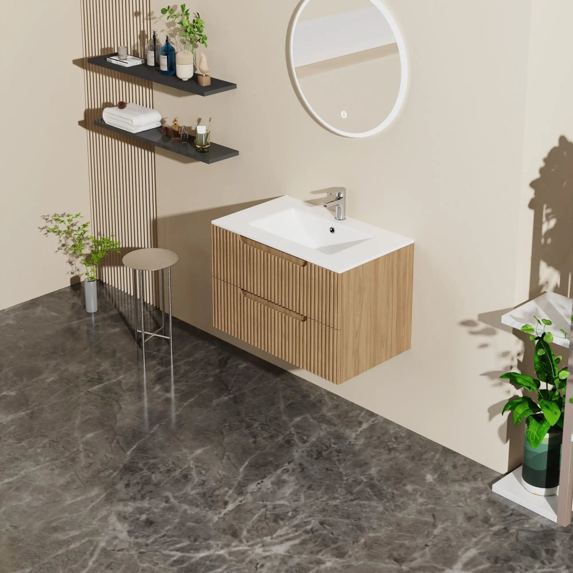 30" Wall Mounted Bathroom Vanity With Sink, Soft Close System, And Spacious Drawers - Walnut by HouseOfZazla