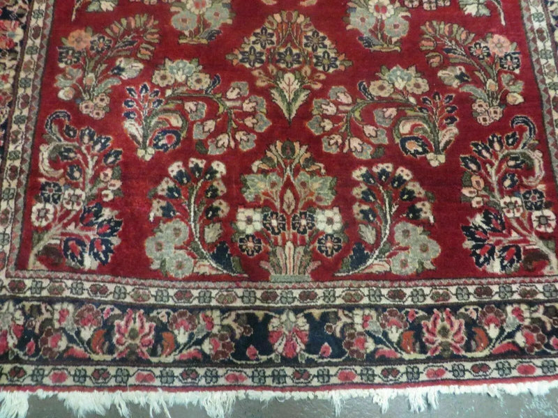 Red Persian Sarouk Rug 3x5, Antique Persian Carpet 1920s, Hand Knotted, Floral, Wool, Oriental Rug, Handmade Rug by Jewel Rugs