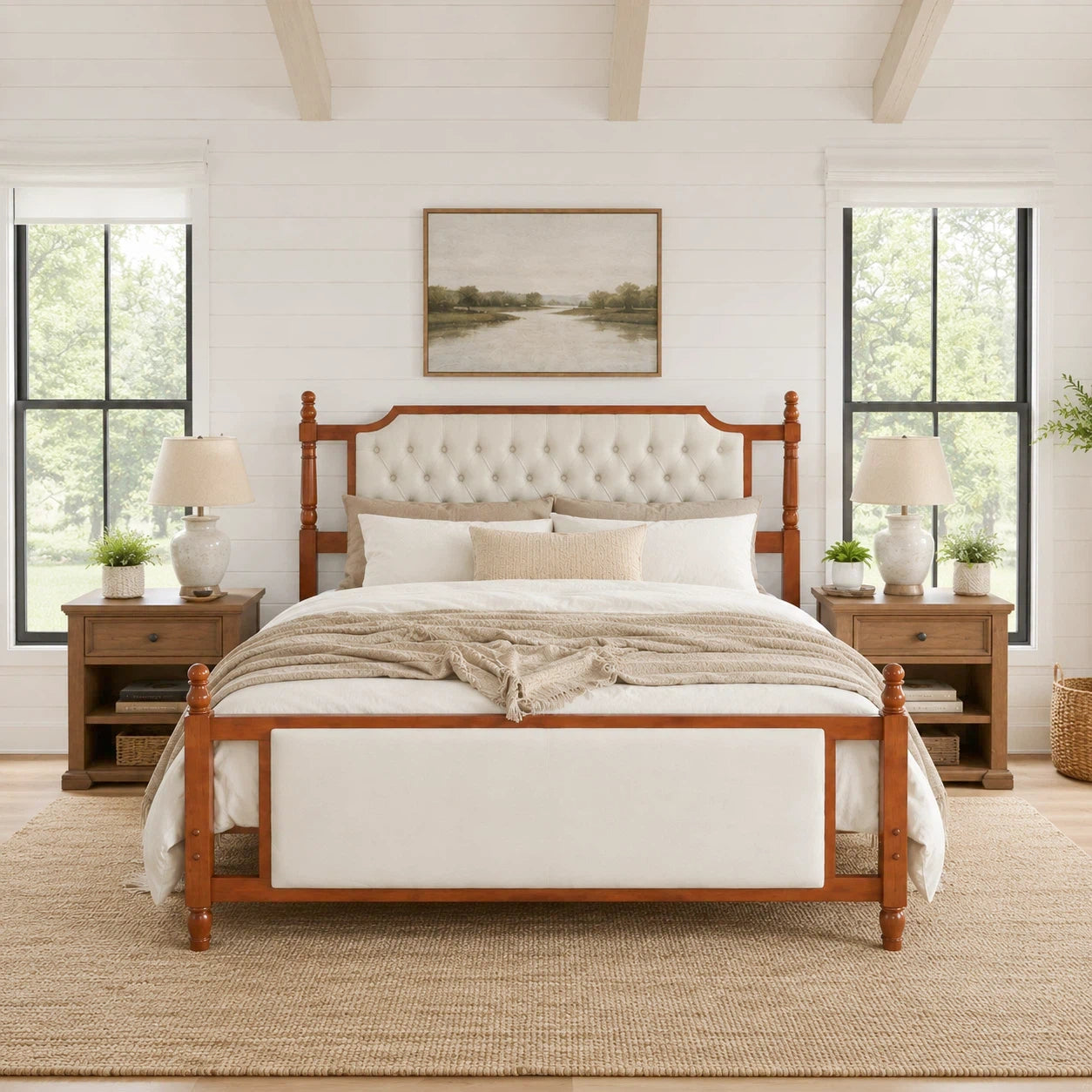 King Size Upholstered Platform Bed with Button Tufted Headboard by HouseOfZazla