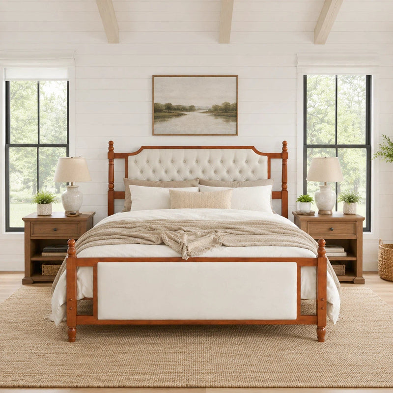 King Size Upholstered Platform Bed with Button Tufted Headboard by HouseOfZazla