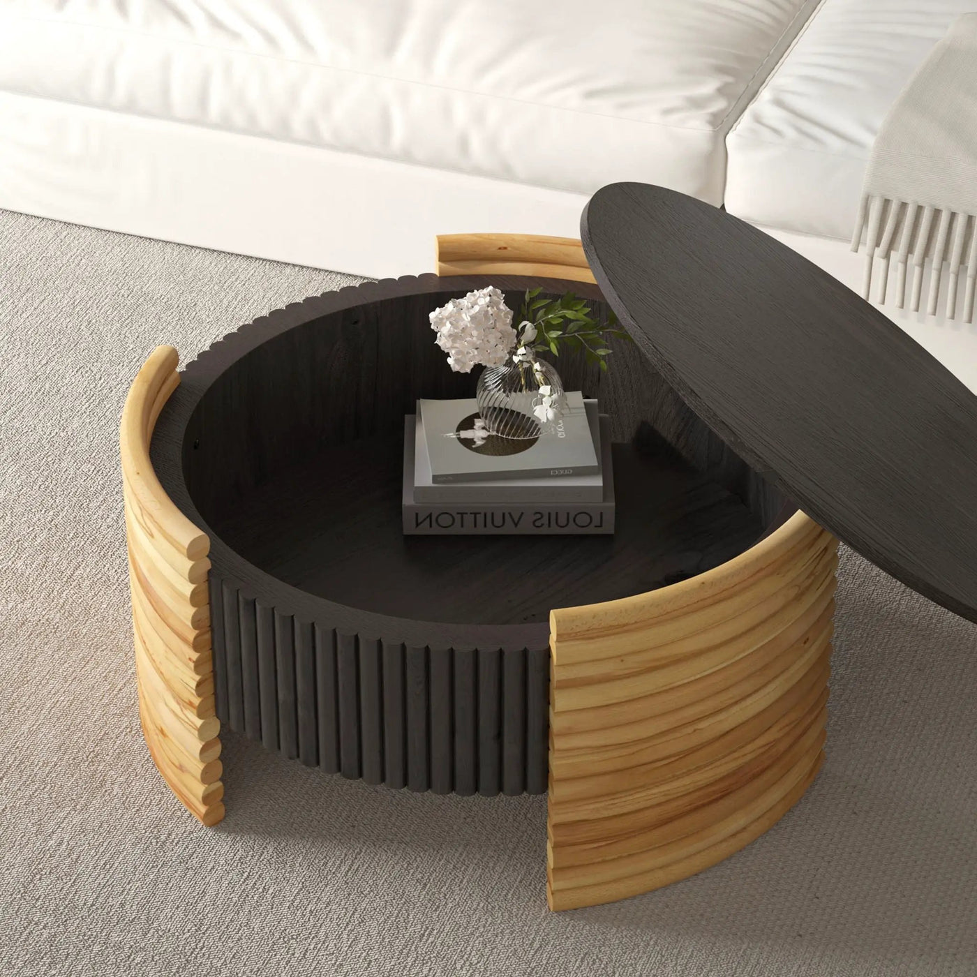 Modern Colorblocked Striped Coffee Table With Flip Top Storage by HouseOfZazla
