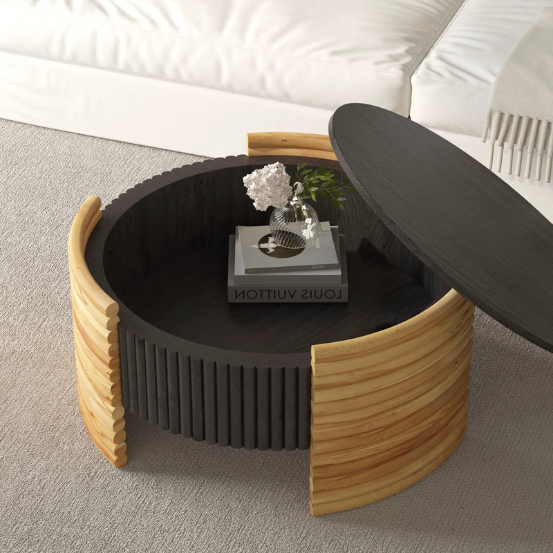Modern Colorblocked Striped Coffee Table With Flip Top Storage