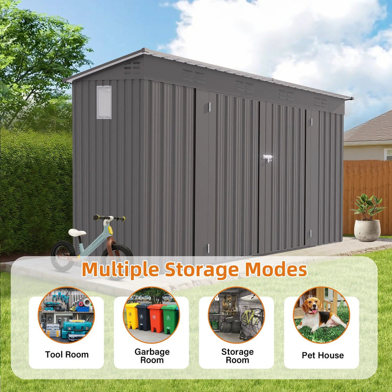 Outdoor Storage Shed, Tool House With Sloping Roof, 6 Vents And 2 Swing Doors For Backyard - Gray by HouseOfZazla