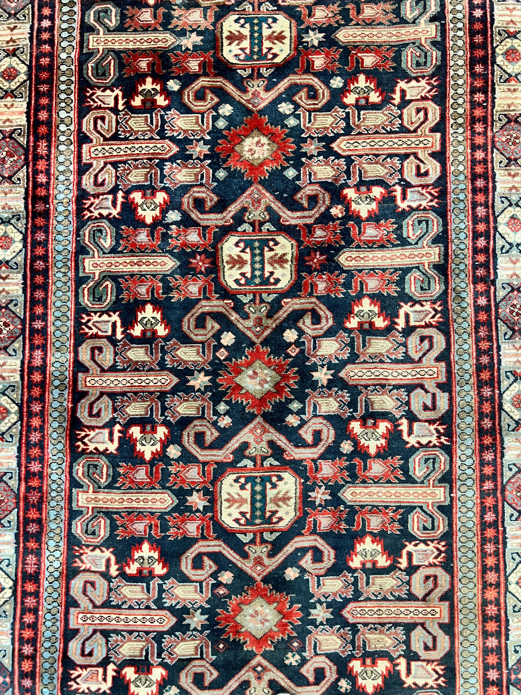 Persian Wide Runner Rug 4.8 x 10, Persian Kalegi Ardabil Rug, Perpedil Caucasian Rug, Antique Handmade Wool Carpet, Navy Blue Red, Tribal Rug by Jewel Rugs