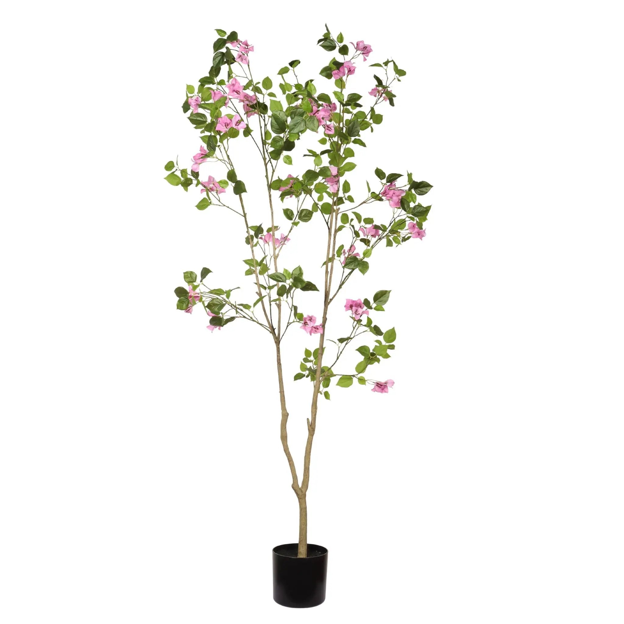 Artificial Bougainvillea Tree With Pot, Realistic Faux Flowering Plant Leaves And Blooms, Decor For Home Office - Green Leaves / Pink by HouseOfZazla