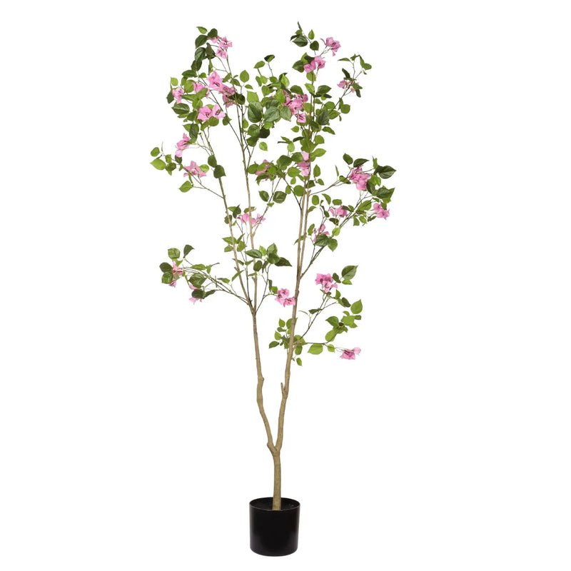 Artificial Bougainvillea Tree With Pot, Realistic Faux Flowering Plant Leaves And Blooms, Decor For Home Office - Green Leaves / Pink by HouseOfZazla