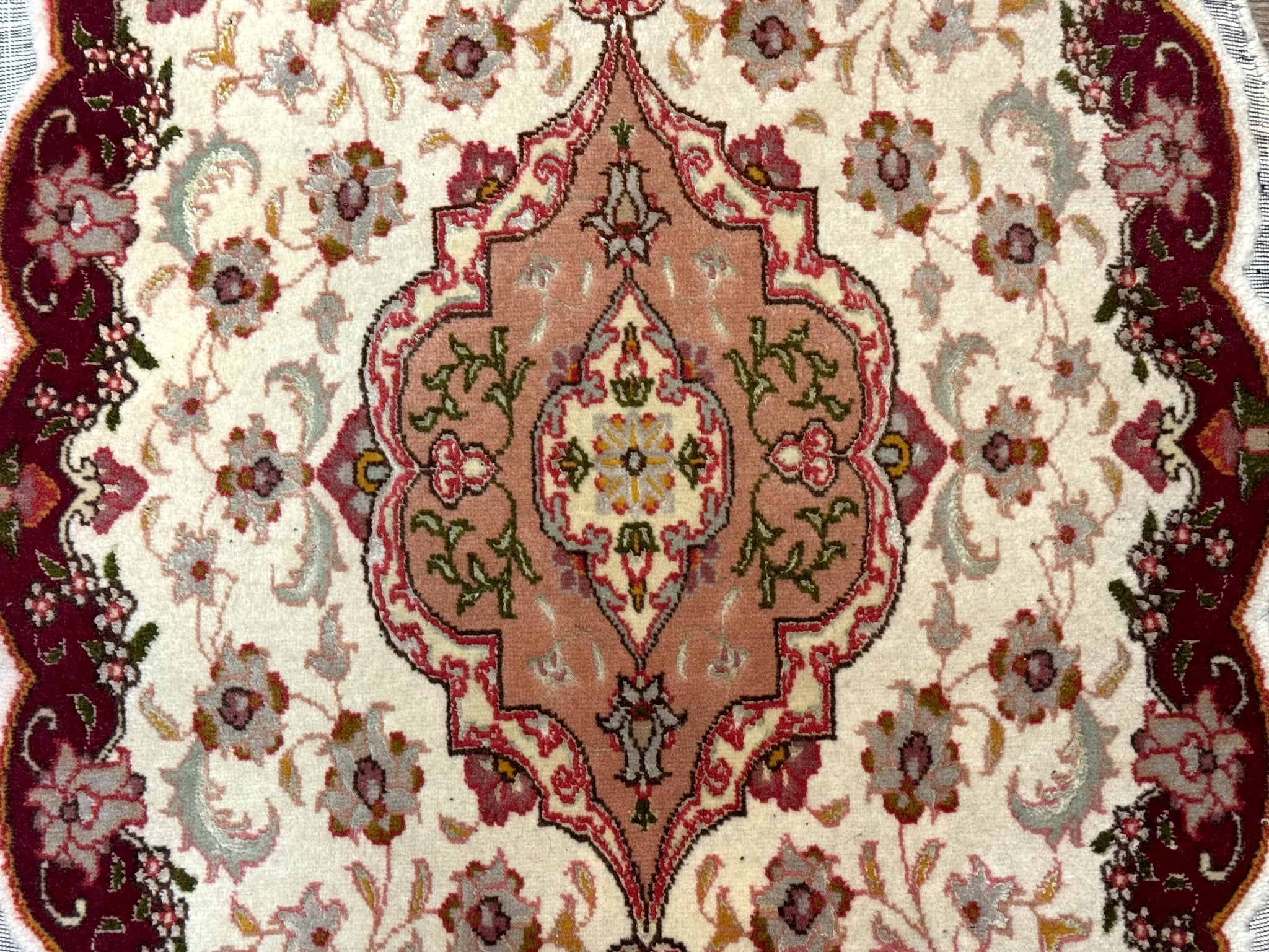 Small Oval Persian Tabriz Rug 2x4, Kork Wool and Silk Highlights, Fine 260 KPSI by Jewel Rugs