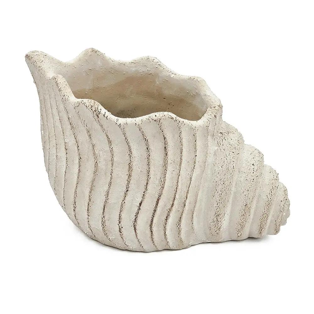 11.5x7x7' Sand and Cement Nautilus Shell Planter with Textured Beige Finish by HouseOfZazla