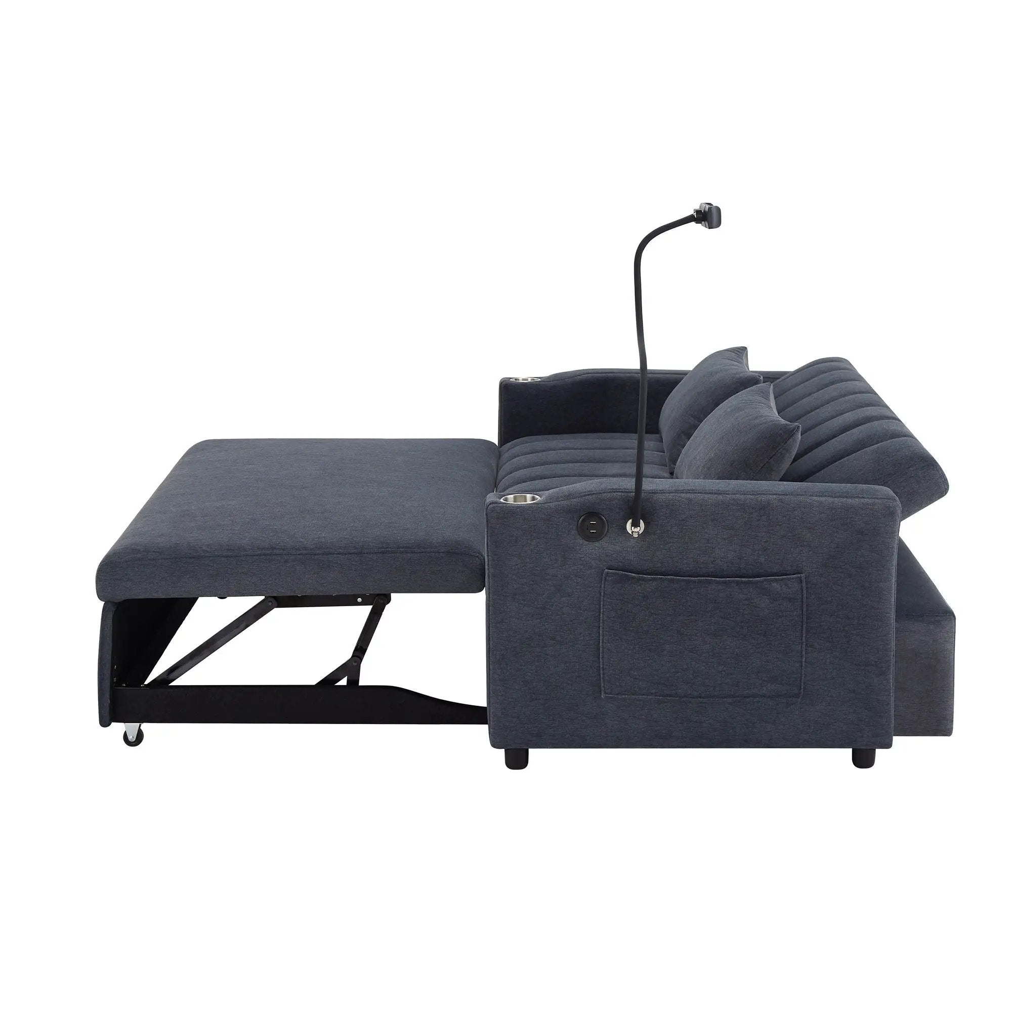 Convertible Sofa Bed Loveseat Sofa With Three USB Ports, Two Side Pockets, Two Cup Holders And 360° swivel Phone Holder For Living Room by HouseOfZazla