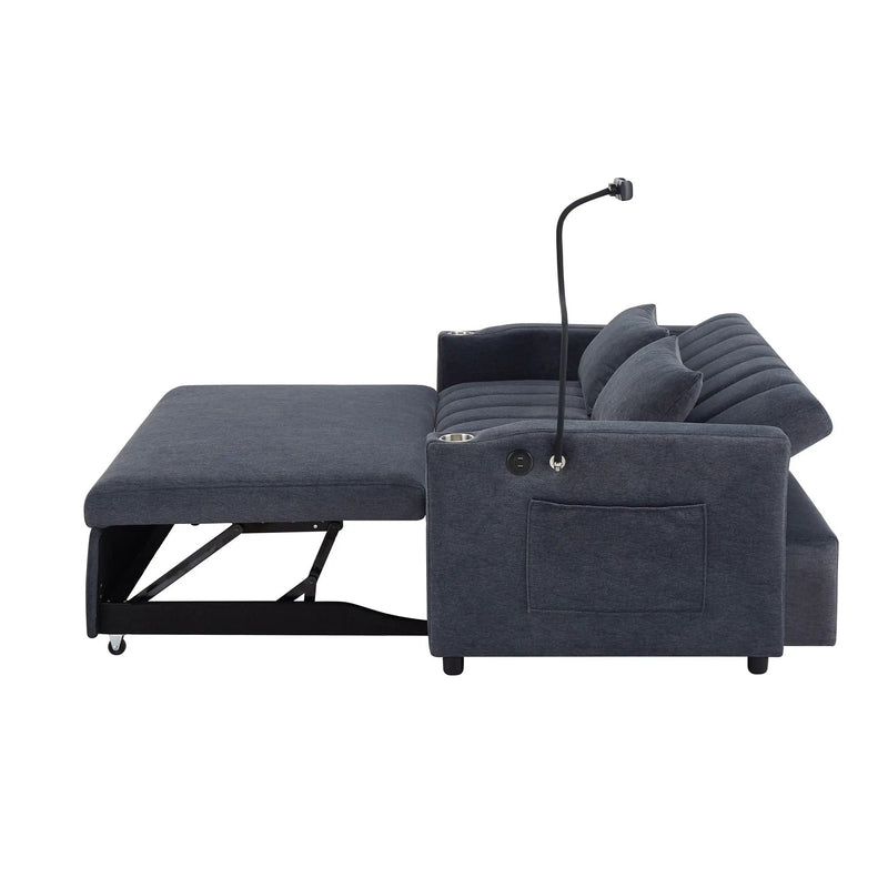 Convertible Sofa Bed Loveseat Sofa With Three USB Ports, Two Side Pockets, Two Cup Holders And 360° swivel Phone Holder For Living Room by HouseOfZazla