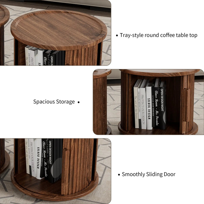 4-Piece Round Coffee Table Set with Sliding Door Storage by HouseOfZazla