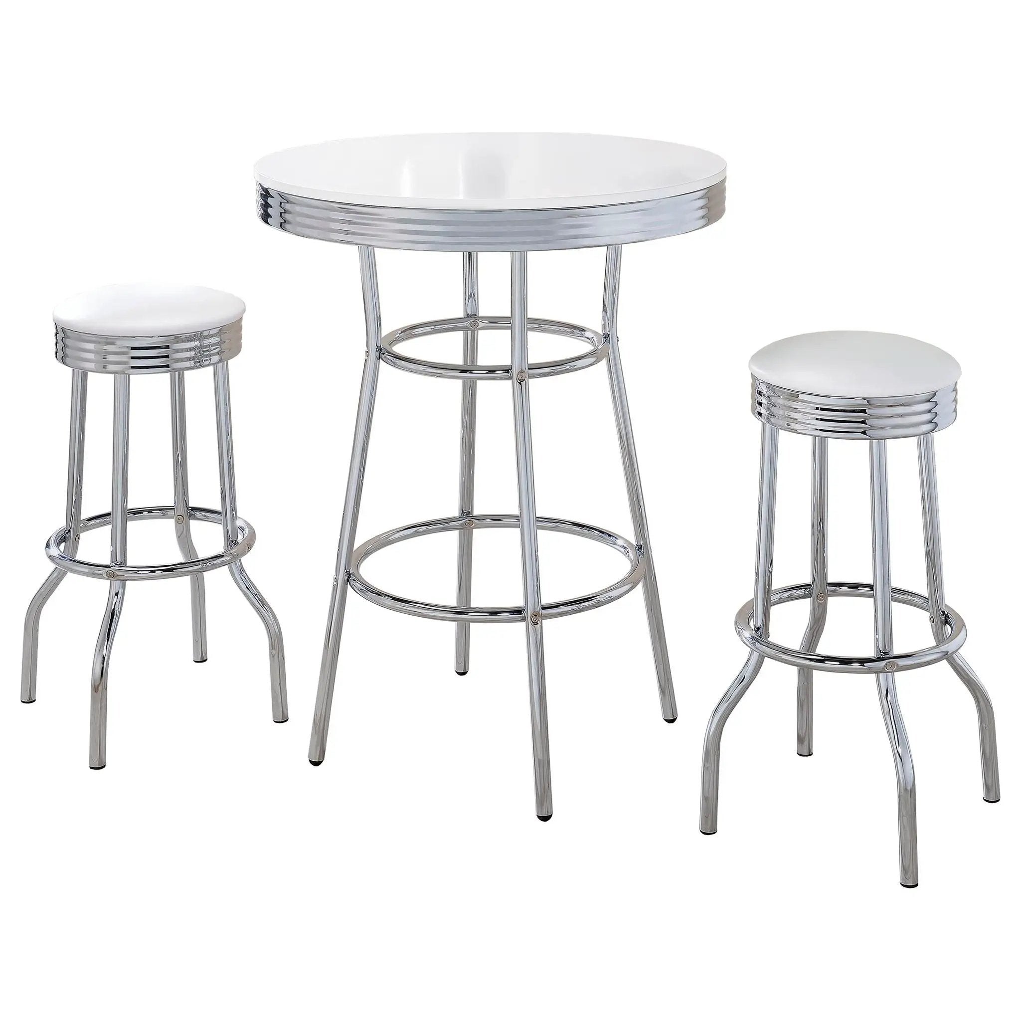 Retro 3-piece Round 1950s Bistro Pub Bar Table Set White by Unique Piece Furniture
