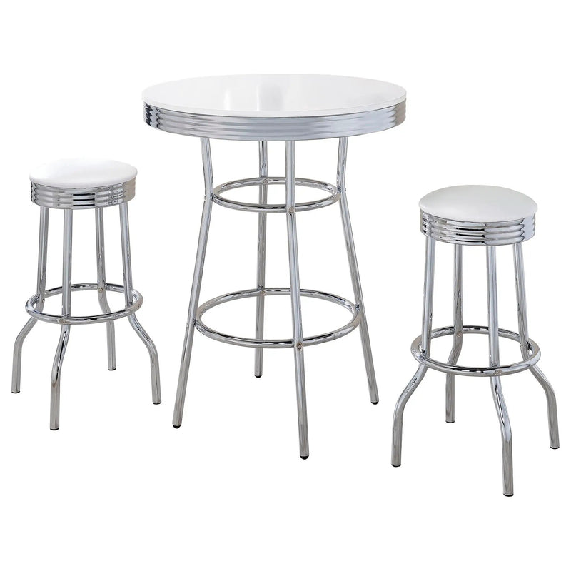 Retro 3-piece Round 1950s Bistro Pub Bar Table Set White by Unique Piece Furniture