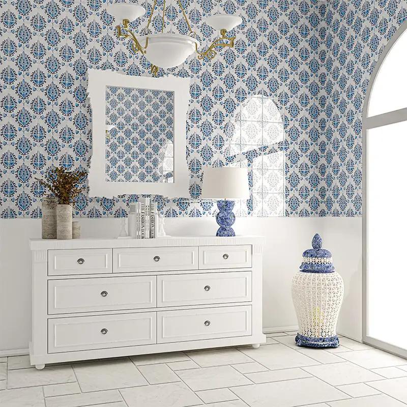Fantasia Blanca Textured Marble Versailles Pattern room scene 2
