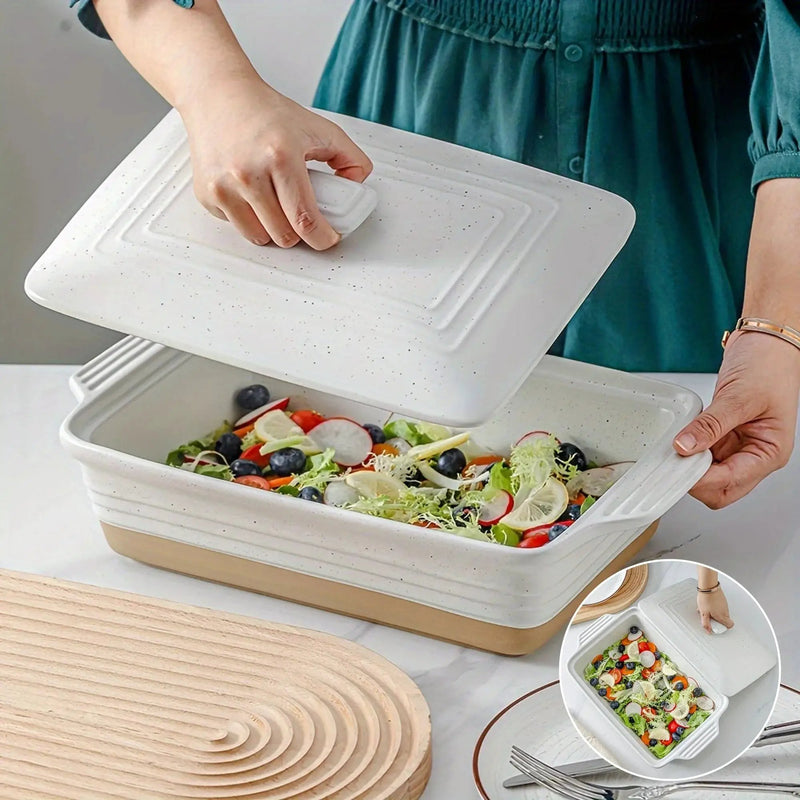 [Farmhouse Casserole Dish] HVH 3.5Qt 13x9 Ceramic Casserole Dish with Lid | Oven Safe, Large Covered Rectangular Baking Dish, Farmhouse Style, 9x13 Casserole Dish Set by House Of Avana