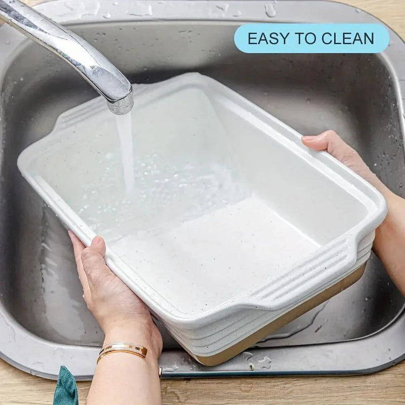 [Farmhouse Casserole Dish] HVH 3.5Qt 13x9 Ceramic Casserole Dish with Lid | Oven Safe, Large Covered Rectangular Baking Dish, Farmhouse Style, 9x13 Casserole Dish Set by House Of Avana