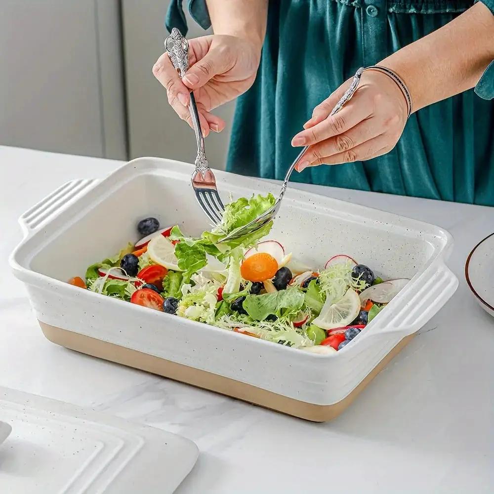 [Farmhouse Casserole Dish] HVH 3.5Qt 13x9 Ceramic Casserole Dish with Lid | Oven Safe, Large Covered Rectangular Baking Dish, Farmhouse Style, 9x13 Casserole Dish Set by House Of Avana