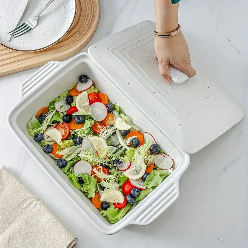 [Farmhouse Casserole Dish] HVH 3.5Qt 13x9 Ceramic Casserole Dish with Lid | Oven Safe, Large Covered Rectangular Baking Dish, Farmhouse Style, 9x13 Casserole Dish Set by House Of Avana