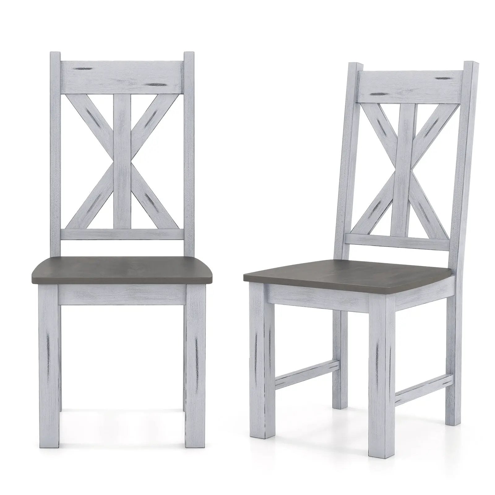 Farmhouse Chair Set of 2 with Rubber Wood Frame and Elegant Hollowed Backrest-Gray by DirectDeals