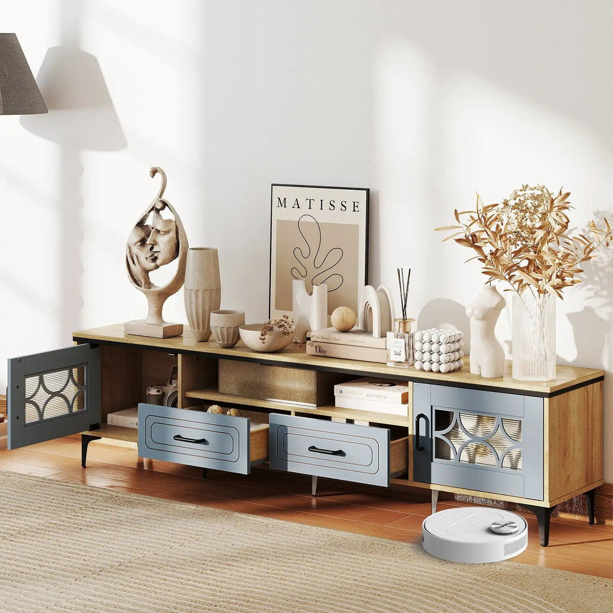 Farmhouse TV Stand for TVs up to 80 Inch with 2 Drawers by DirectDeals