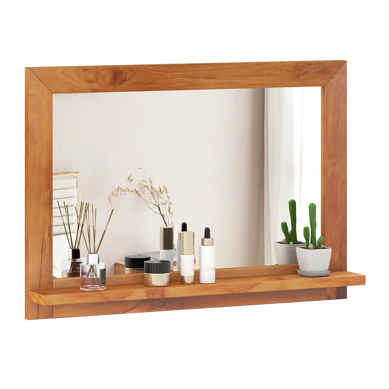 Farmhouse Wall Mirror with Shelf and Teak Wood Frame by DirectDeals