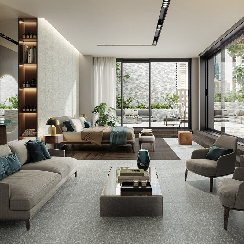 Fashion Grey Matte Terrazzo Look Porcelain Tiles 24x24 Porcelain Matte 24x24 Tiles — 2