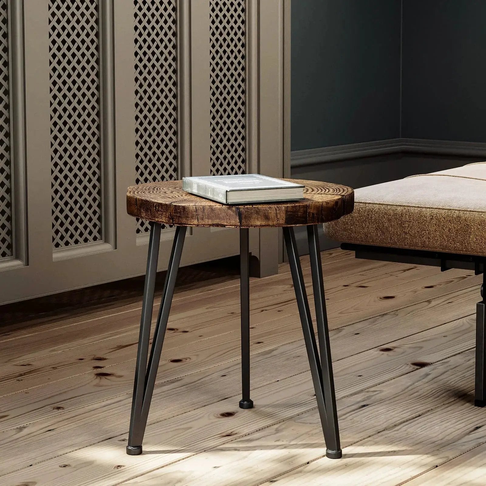 Rustic Faux Wood Round Side Table – Modern Indoor & Outdoor Accent End Table by House Of Avana