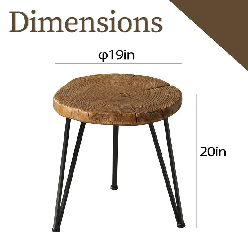 Rustic Faux Wood Round Side Table – Modern Indoor & Outdoor Accent End Table by House Of Avana