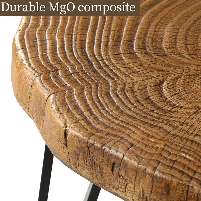 Rustic Faux Wood Round Side Table – Modern Indoor & Outdoor Accent End Table by House Of Avana