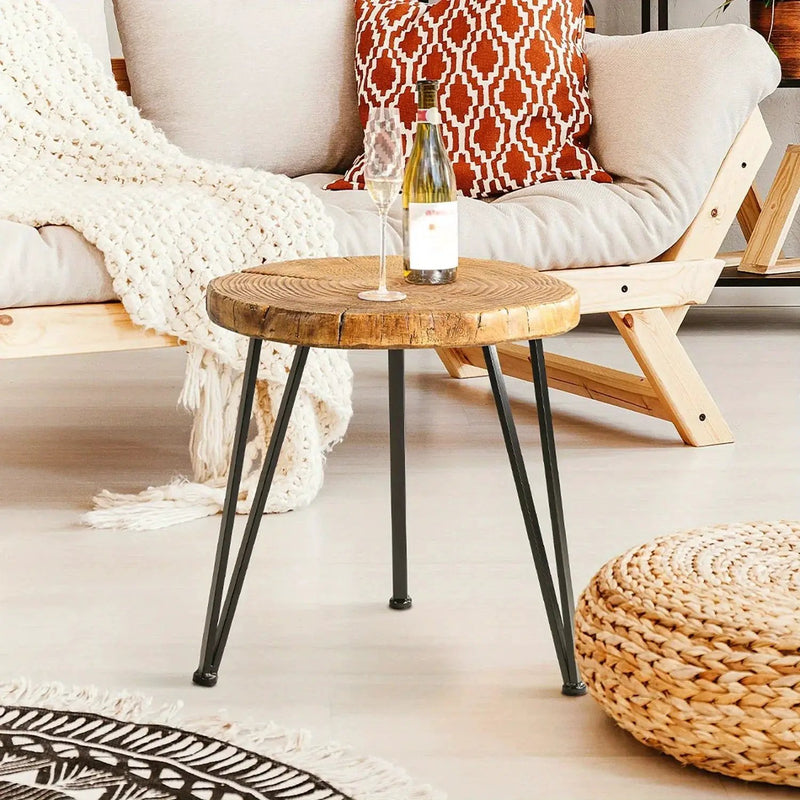 Rustic Faux Wood Round Side Table – Modern Indoor & Outdoor Accent End Table by House Of Avana