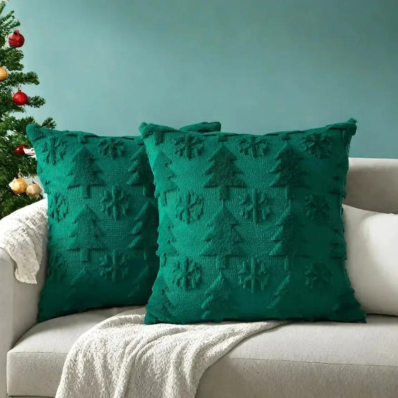 Faux Wool Christmas Tree Throw Pillow Covers, 45.72x45.72 cm, Snowflake Design by House Of Avana