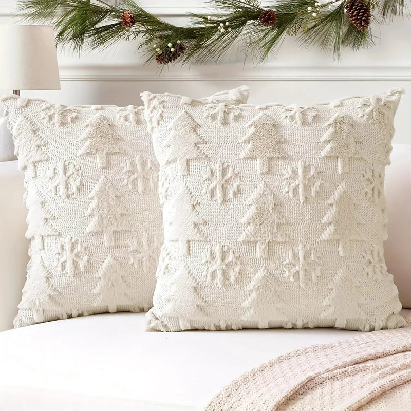 Faux Wool Christmas Tree Throw Pillow Covers, 45.72x45.72 cm, Snowflake Design by House Of Avana