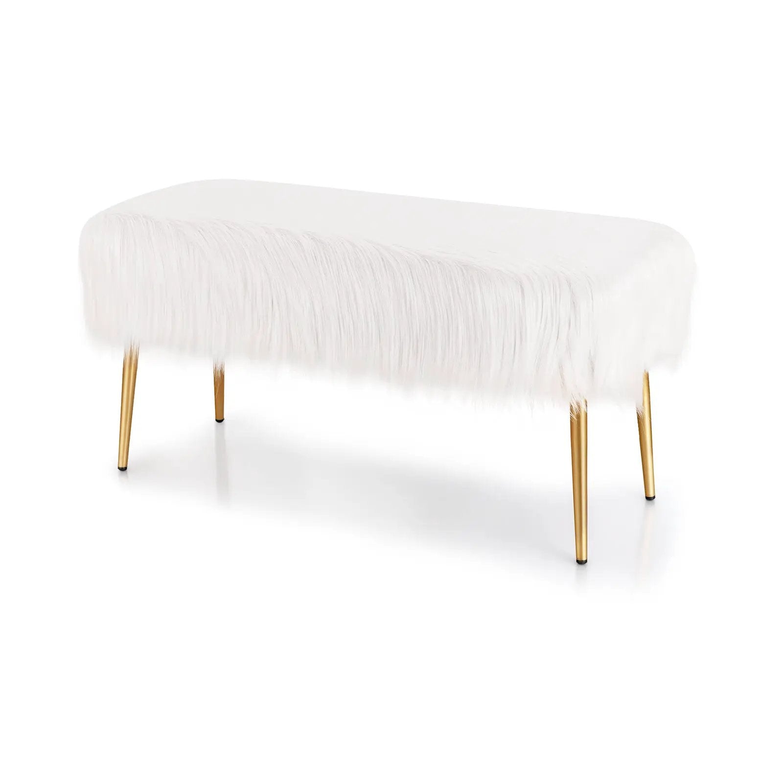 Upholstered Faux Fur Vanity Stool with Golden Legs for Makeup Room by DirectDeals