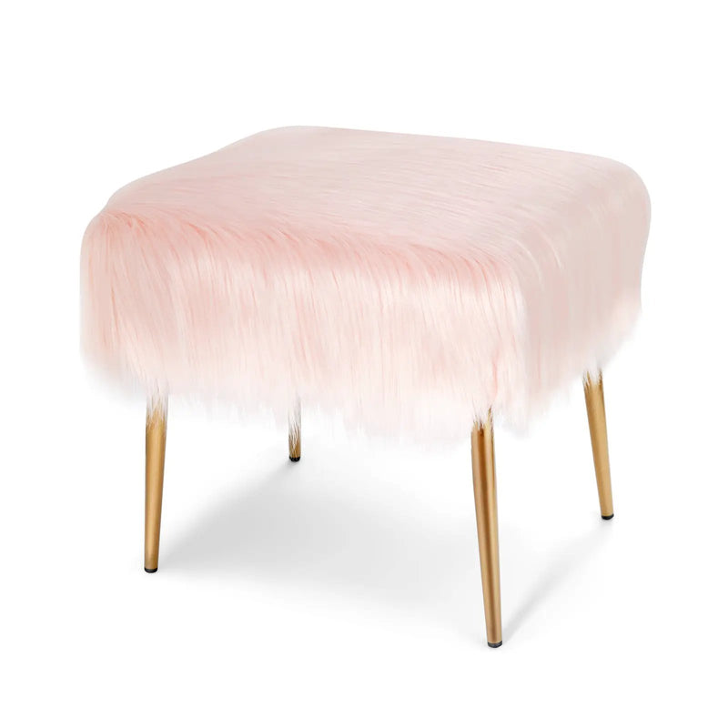 Faux Fur Vanity Stool with Golden Metal Legs for Makeup Room by DirectDeals
