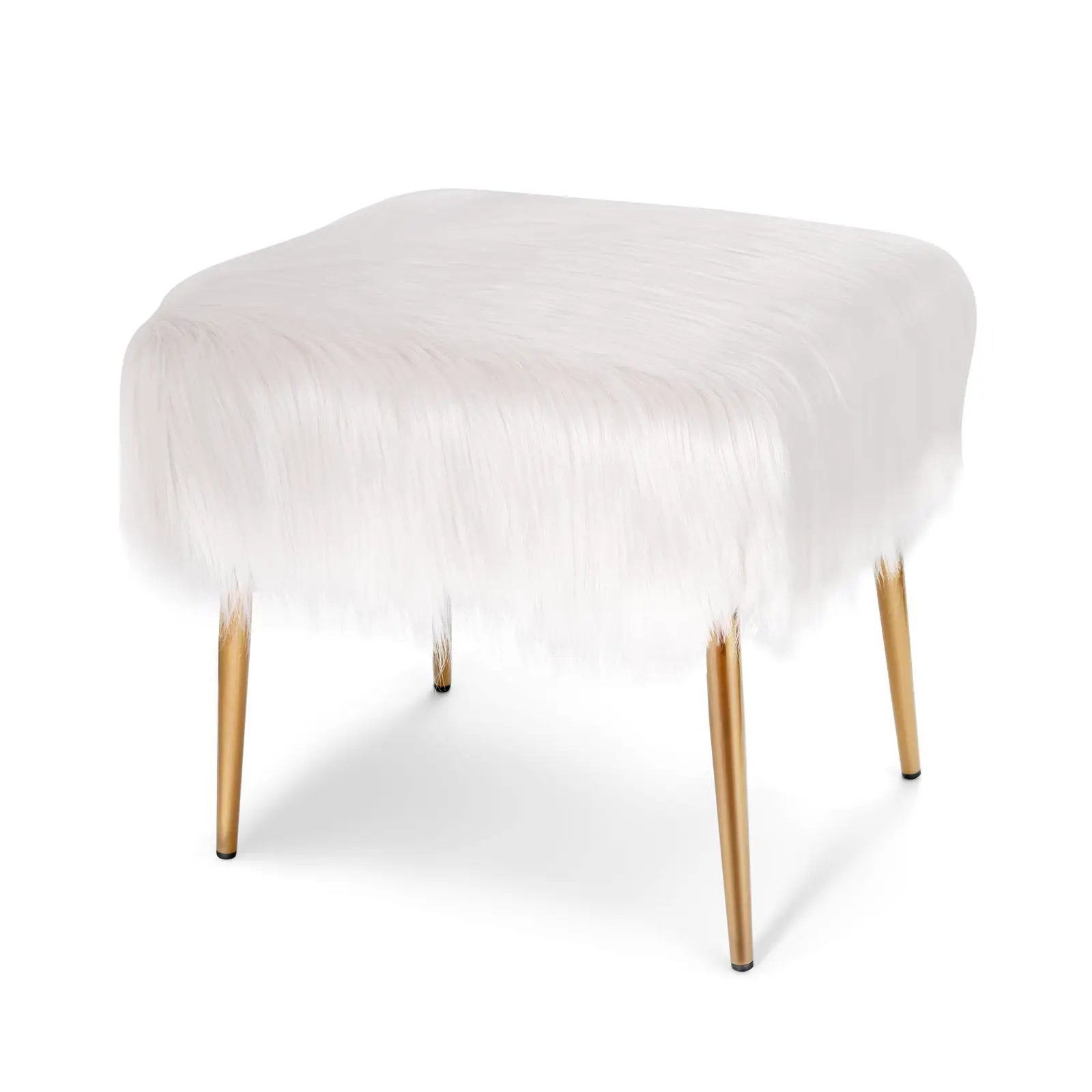 Faux Fur Vanity Stool with Golden Metal Legs for Makeup Room by DirectDeals