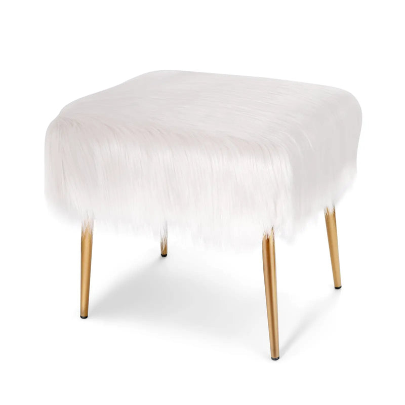 Faux Fur Vanity Stool with Golden Metal Legs for Makeup Room by DirectDeals
