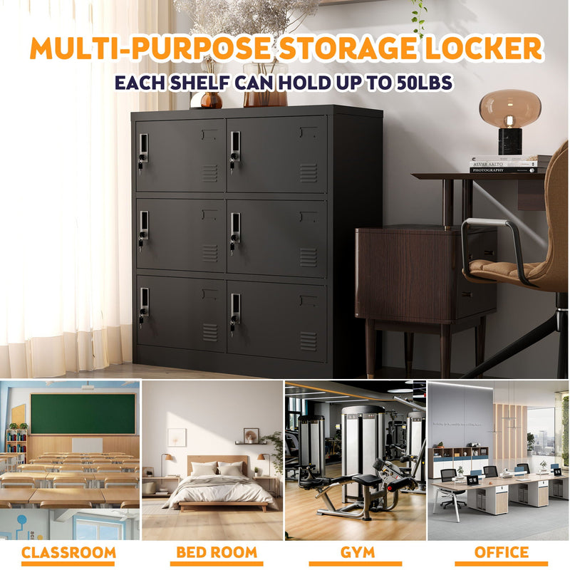 6 Door Employee Storage Locker, Lockers For Office, Gym, School, And Home With Card Slot - Black by HouseOfZazla