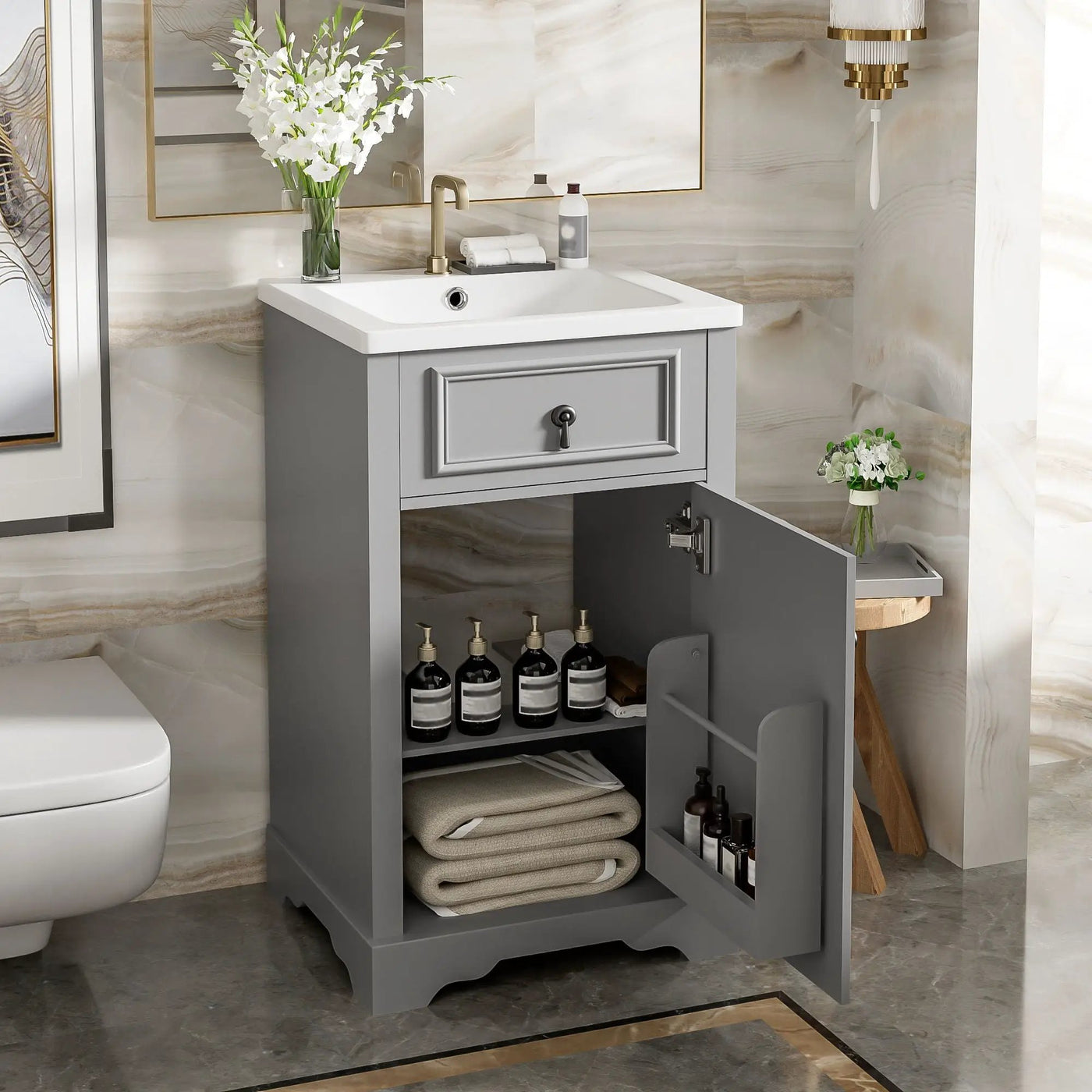 Elegant Bathroom Vanity With Ceramic Sink, Soft Close Door, Adjustable Shelf by Unique Piece Furniture