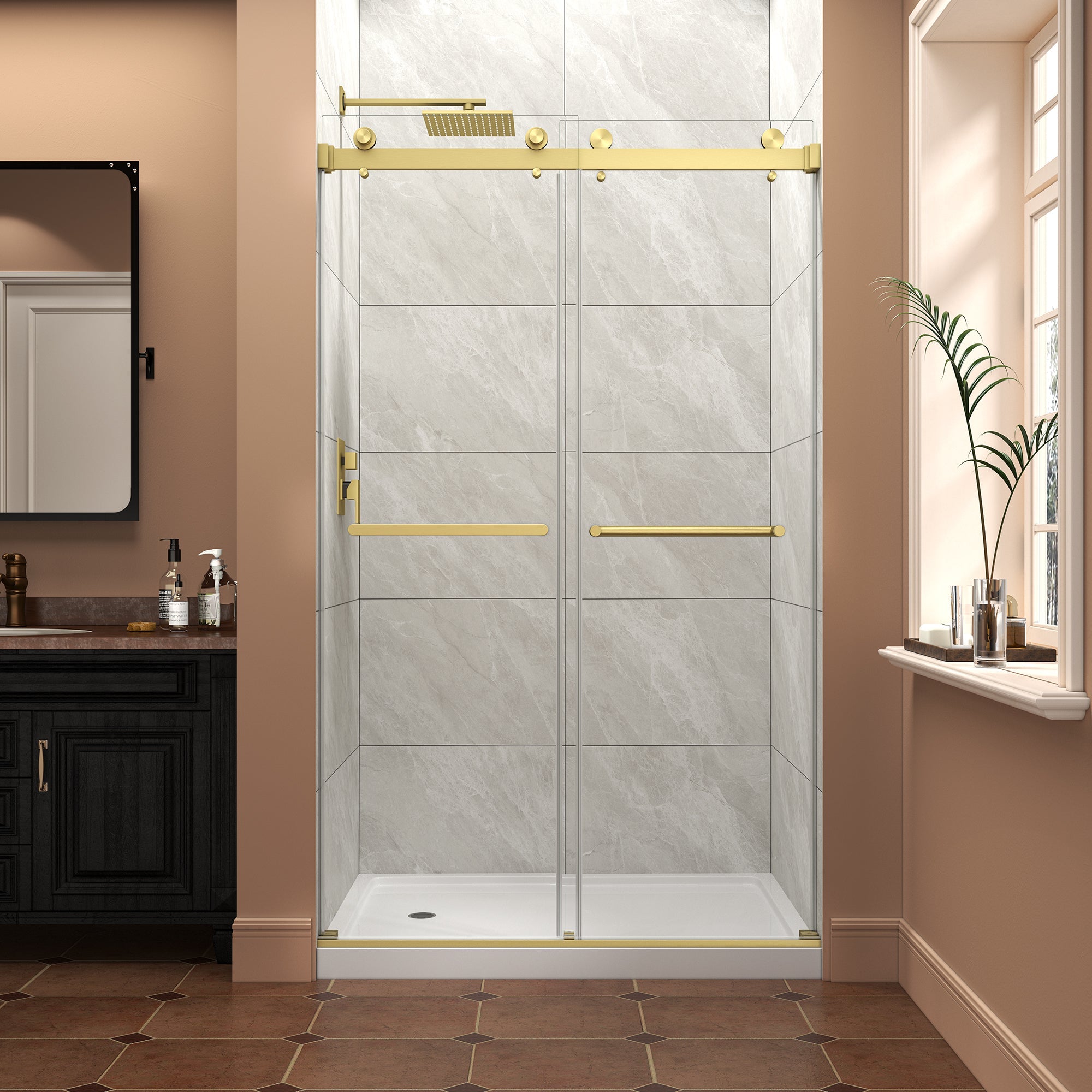 43"-48" W x 76" H Brushed Frameless Shower Door by HouseOfZazla