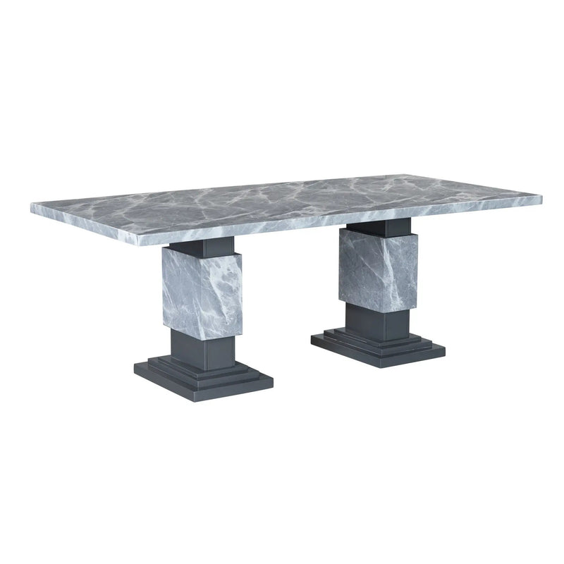 Michelle - Dining Table With Double Pedestal Marble Detailing - Gray by Unique Piece Furniture