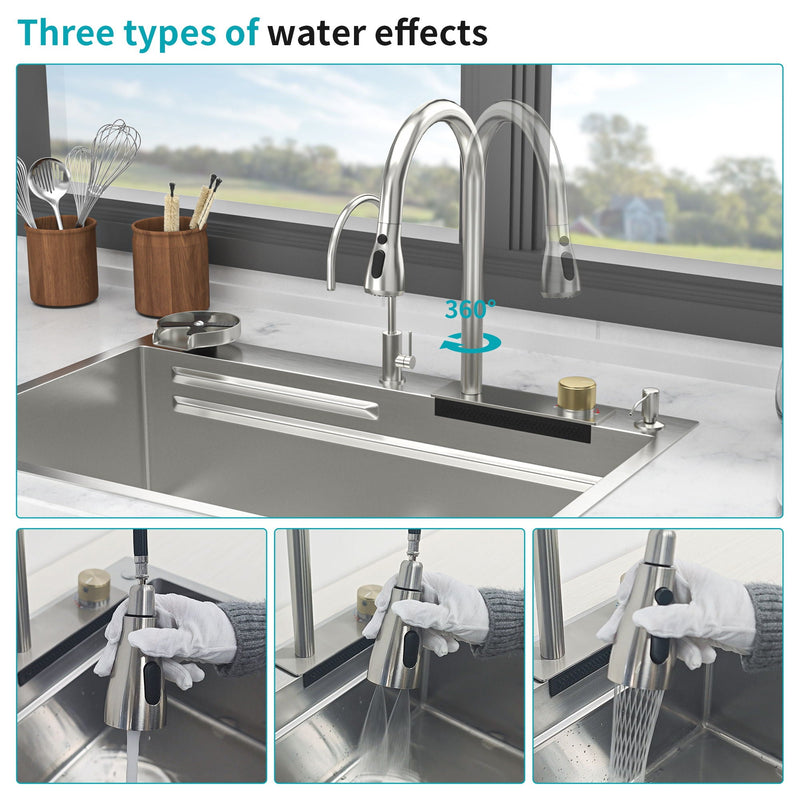 Waterfall Kitchen Sink With Pull Out Faucet & Cup Washer by HouseOfZazla